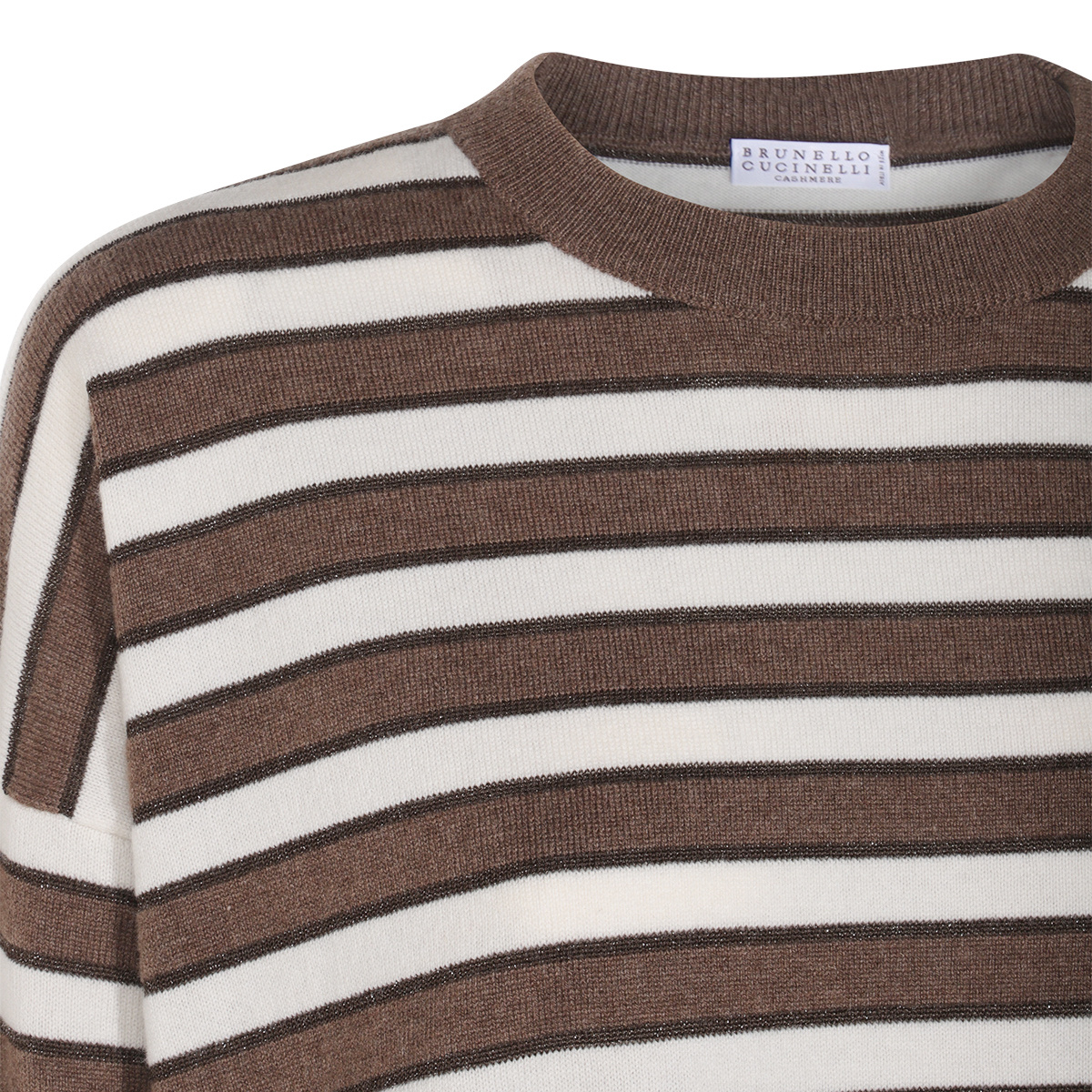 Brunello Cucinelli Crewneck Striped Knitwear Ribbed Cuffs In Brown