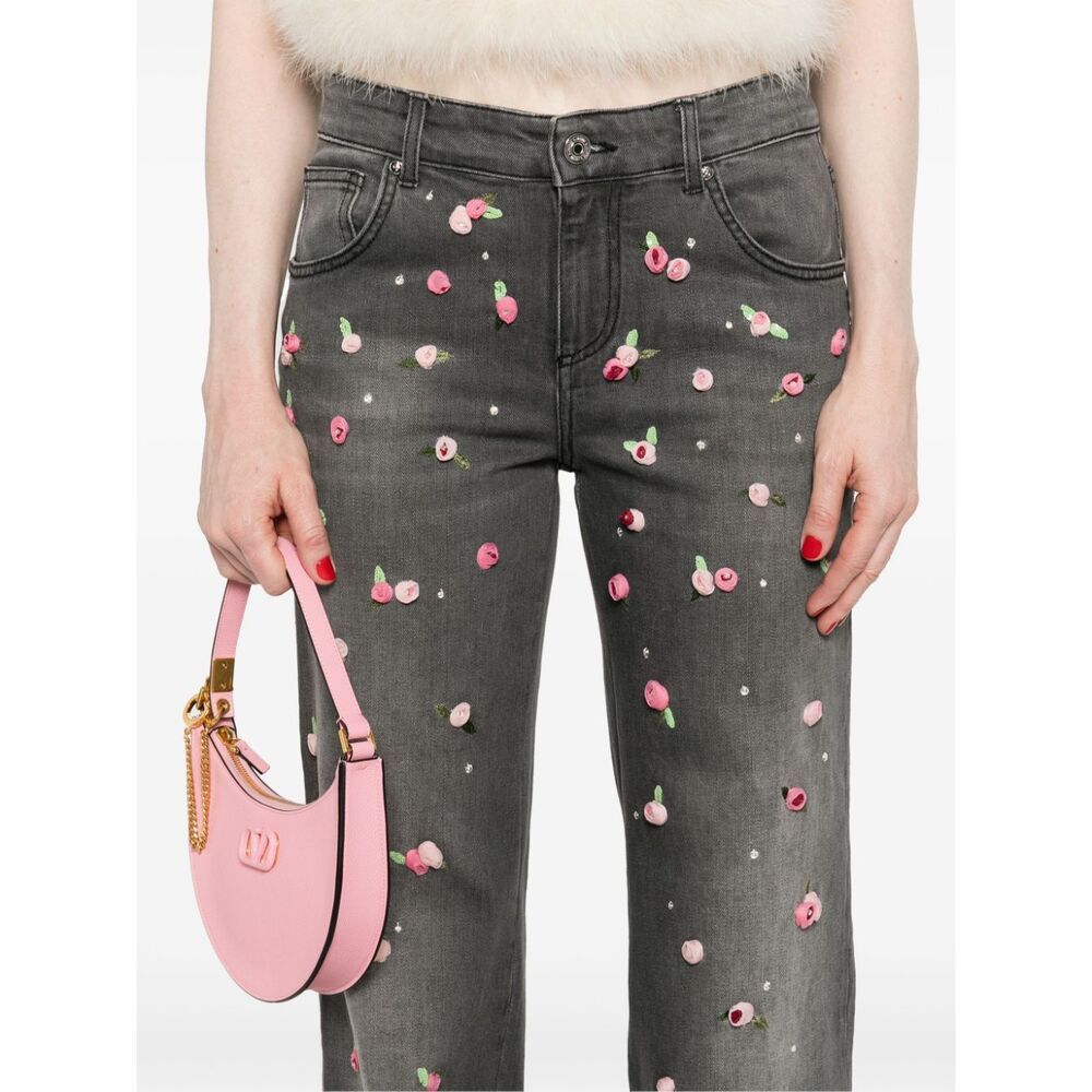 Blumarine Embroidered Denim Straight Jeans In Black