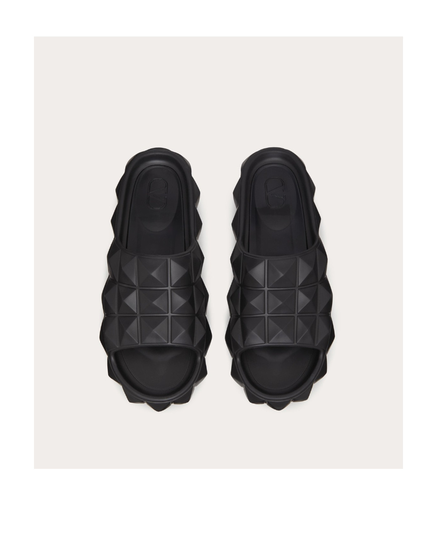 Valentino Roman Stud Turtle Slide Sandal In Black