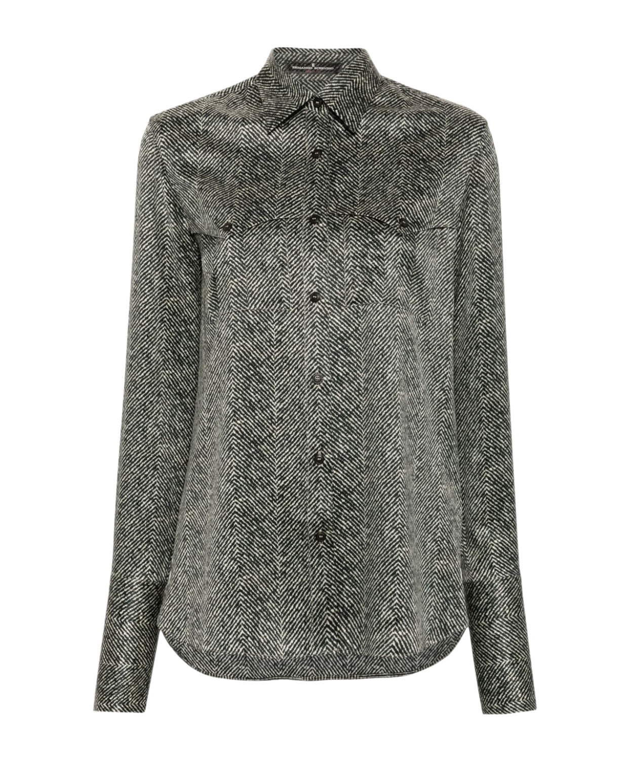 Ermanno Scervino Herringbone Pattern Silk Shirt In Gray