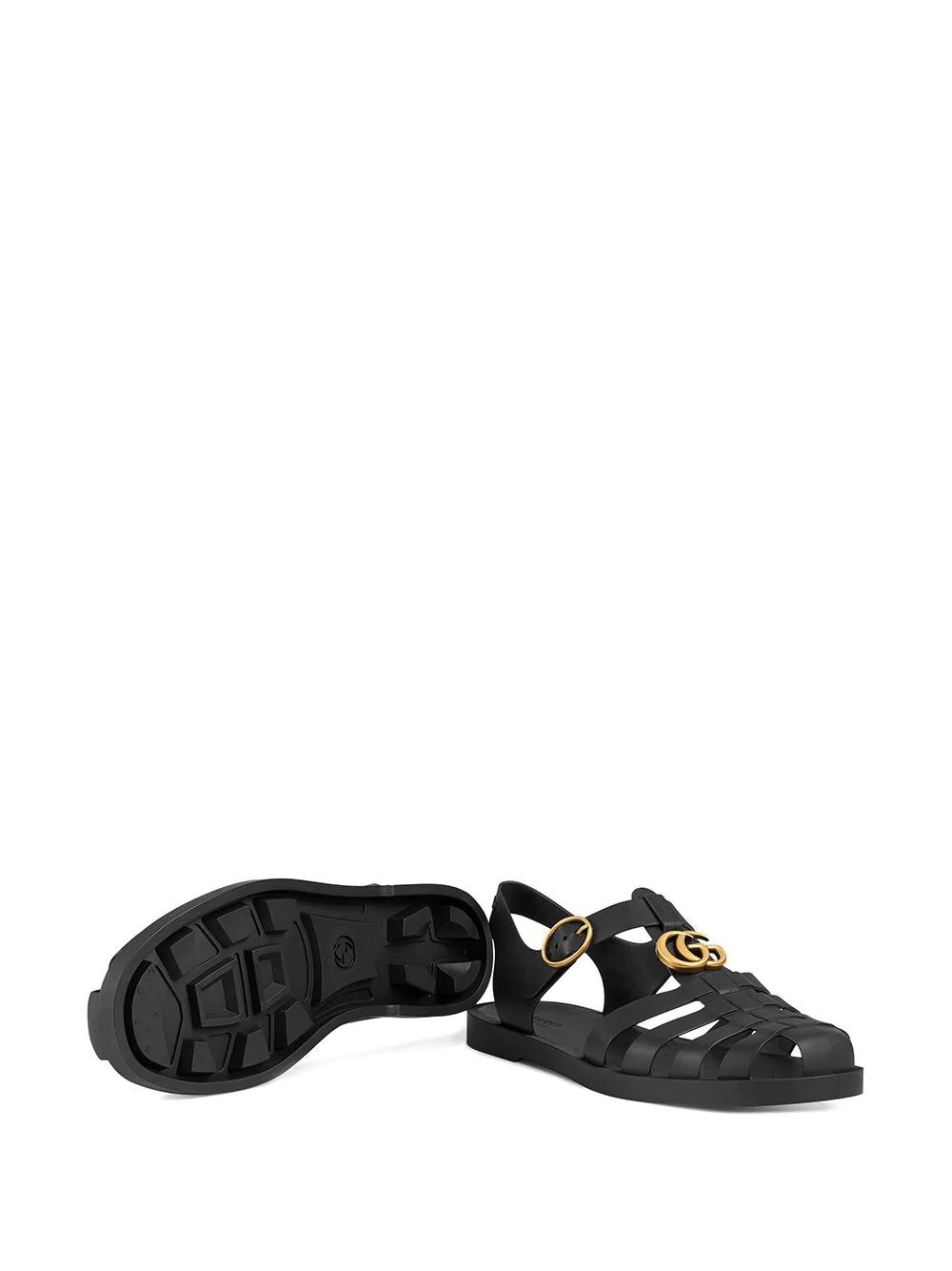 Gucci Black Sandals With Gg Logo Plaque In Rubber Man In Black