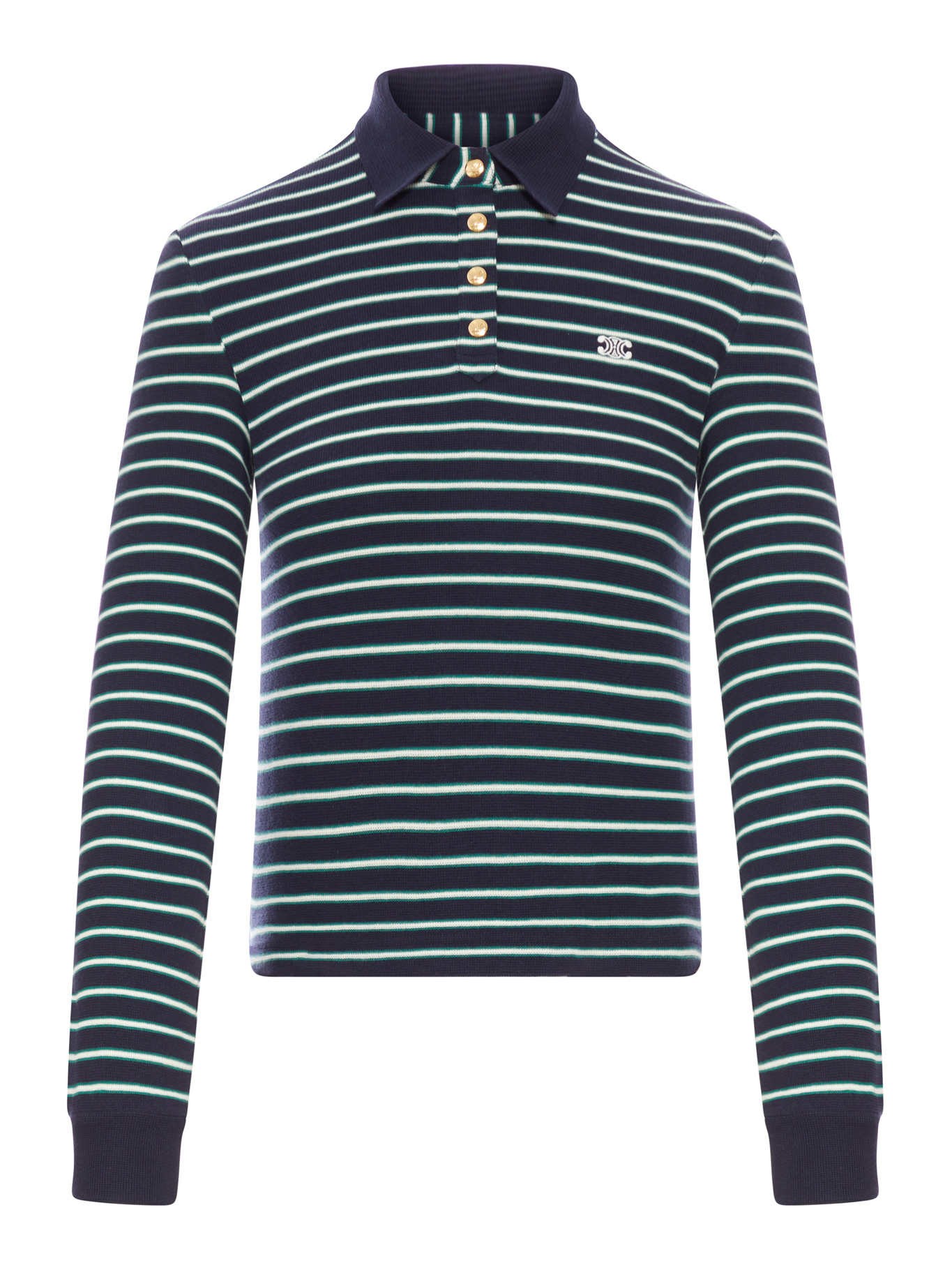 Celine Blue And Green Triomphe Ls Cotton Polo In Green