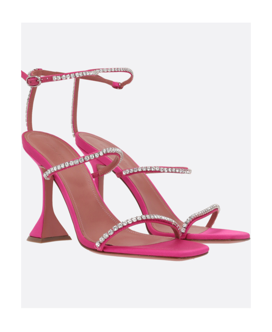 Amina Muaddi Sculpted Heel Sandals Crystal Embellishment In Pink