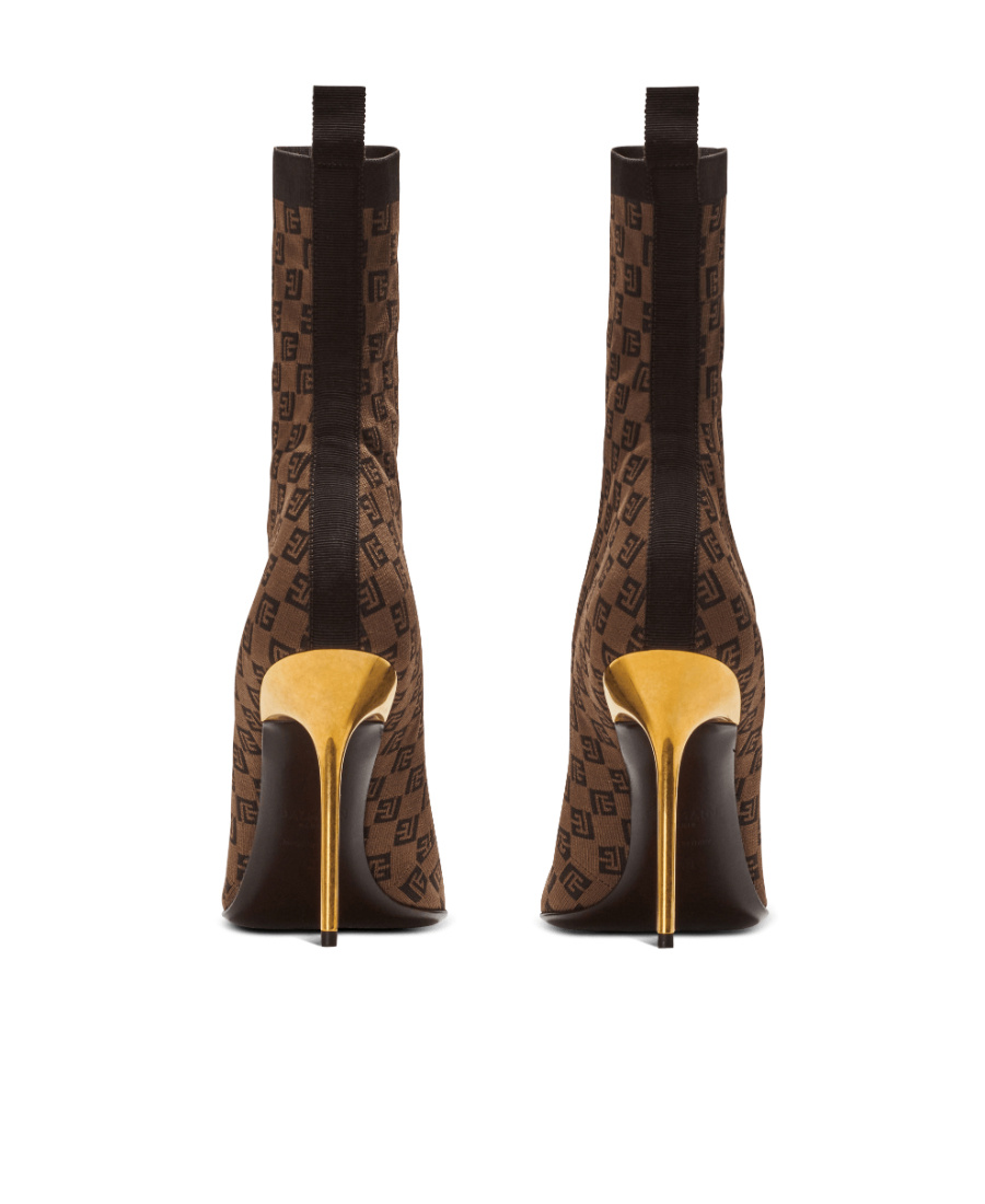 Balmain Skye Monogram Knit Stiletto Booties In Green