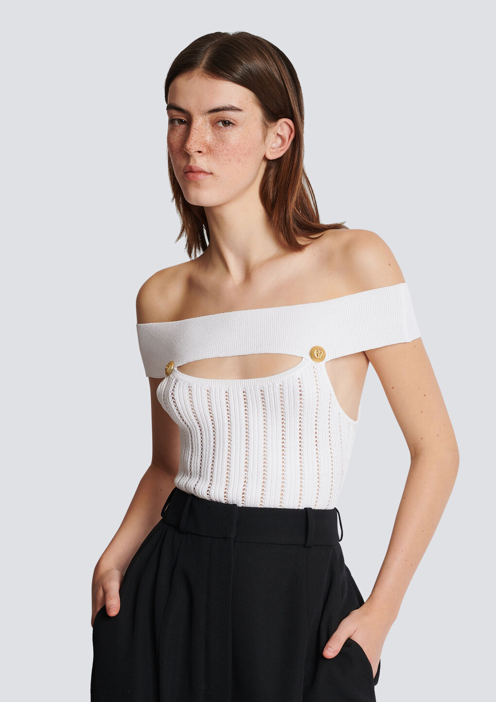 Shop Balmain Openwork Knit Body In White