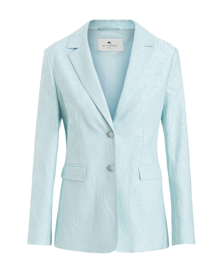 Etro Jacquard Cotton Blend Jacket With Paisley Pattern In Blue