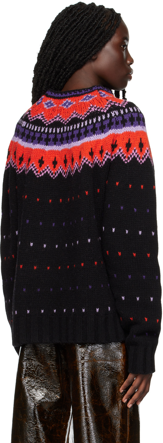 Msgm Intarsia-knit Collar Jumper In Black
