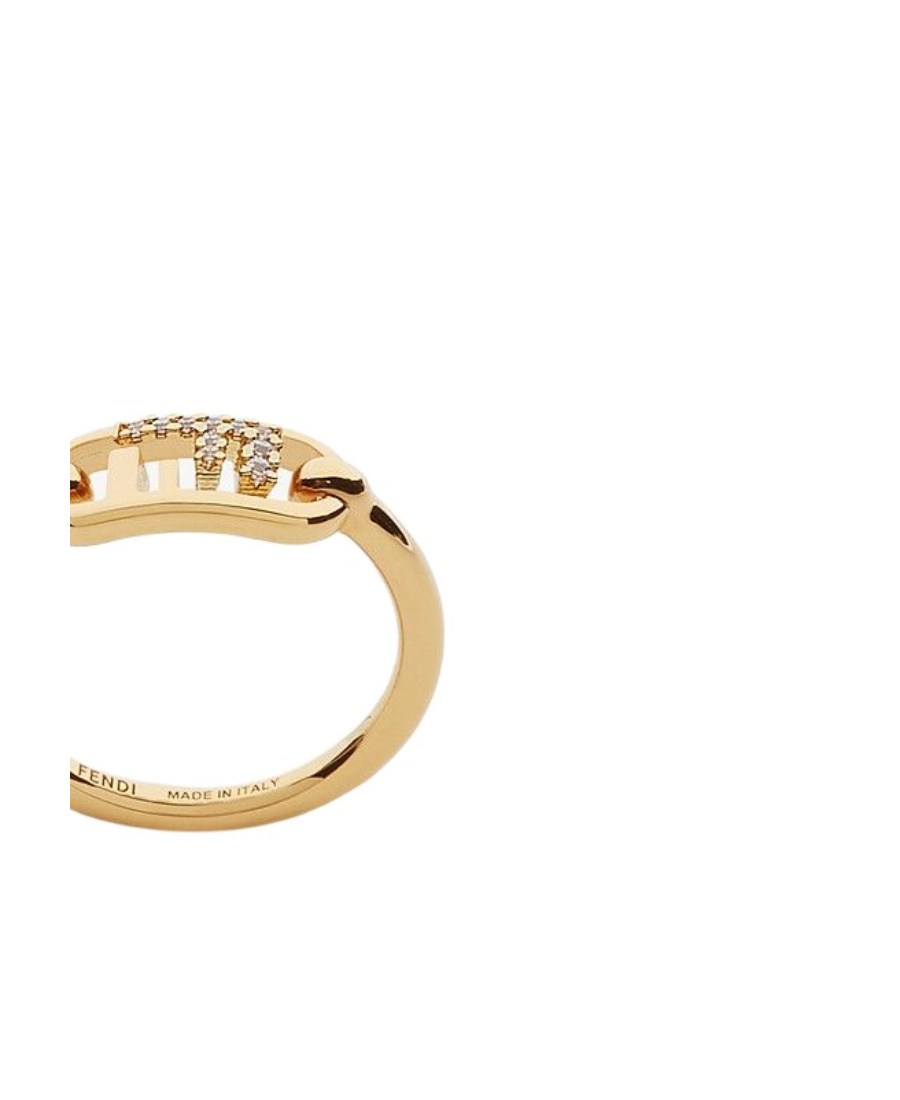 Fendi Kaligraphy Embossed-logo Ring In Yellow