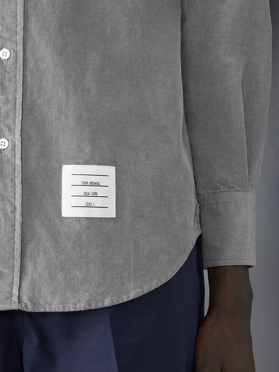 Thom Browne Logo-patch Corduroy Shirt In Gray