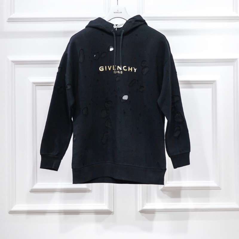 Givenchy Distressed Logo-print Cotton Hoodie In Black