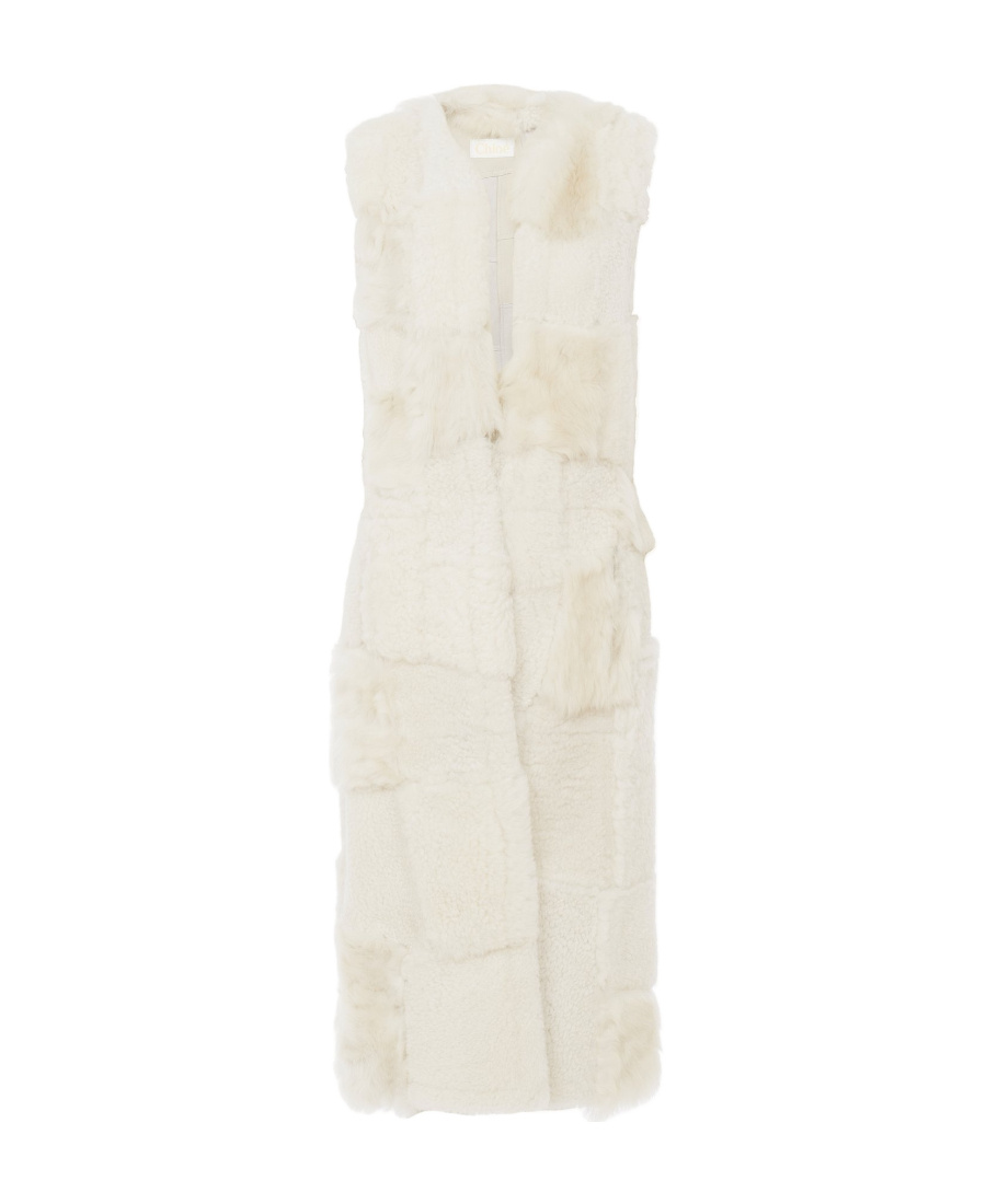 Chloé Shearling Patchwork Sleeveless Gilet In White