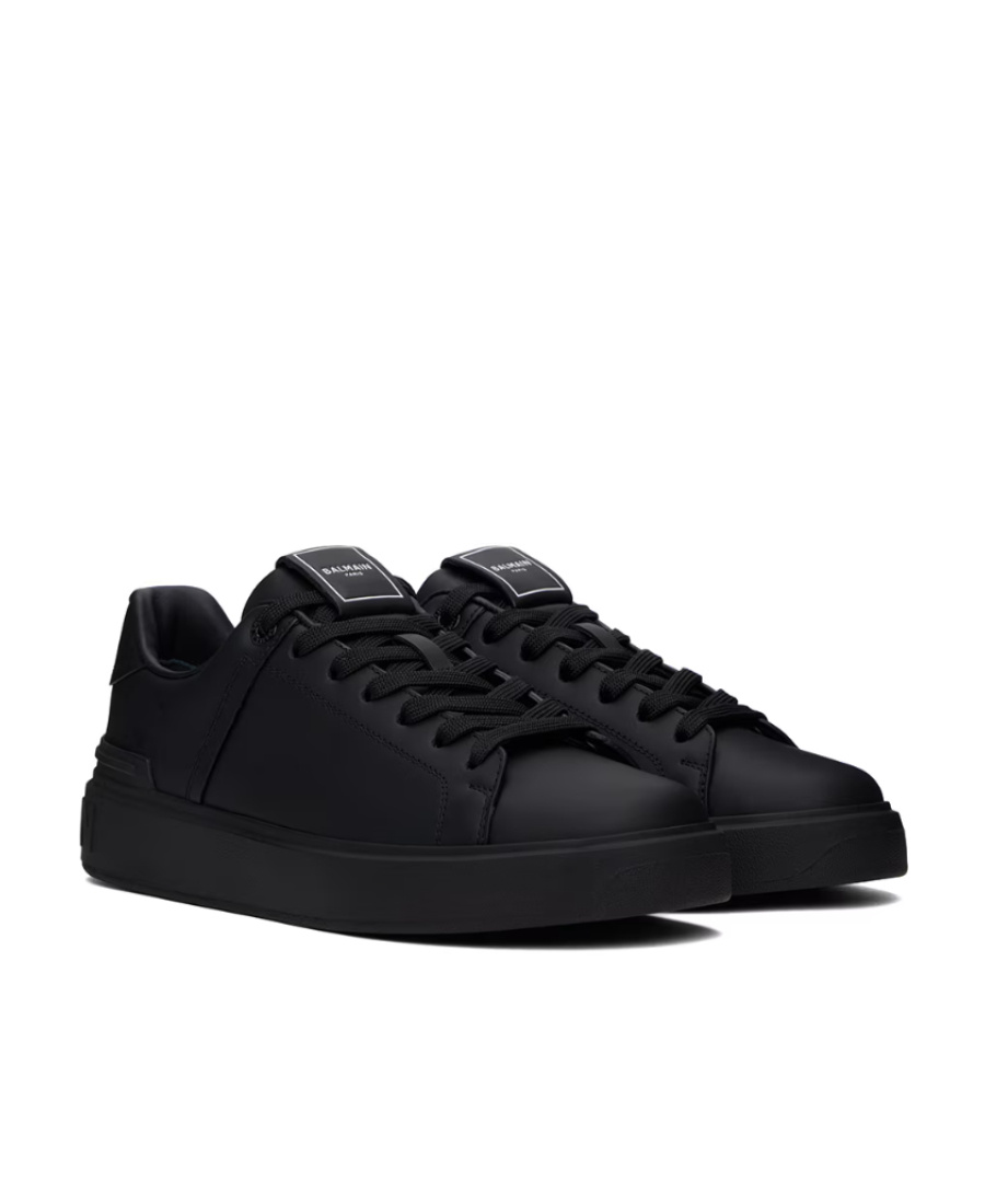 Balmain Black Low Top Sneakers With Logo In Leather In Black