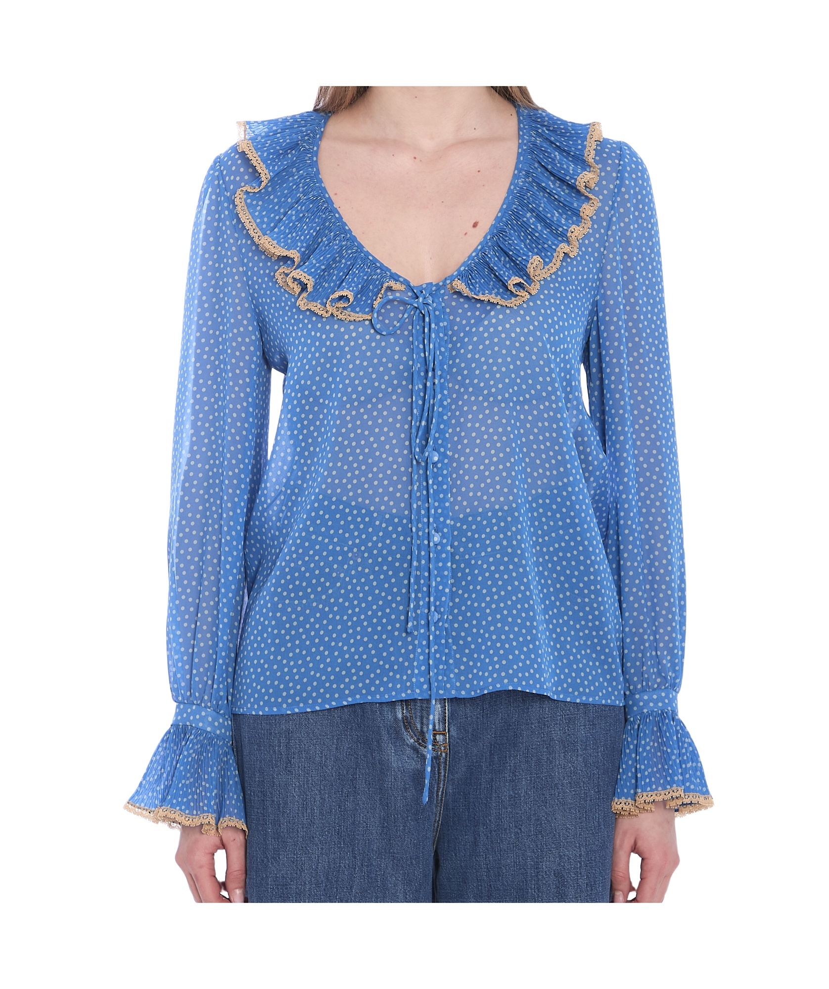 Shop Valentino Polka Dot-print Silk Blouse In Blue