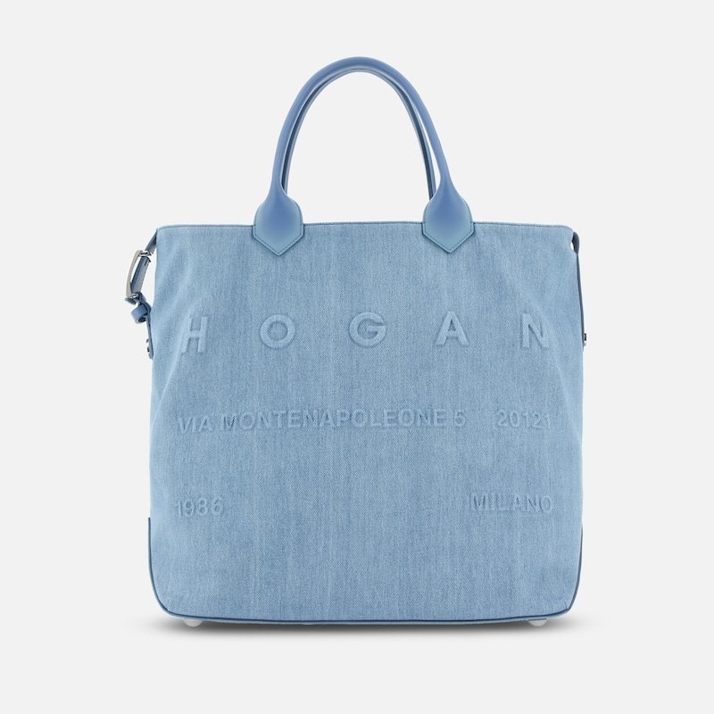 Hogan Large Script Tote Bag In Blue
