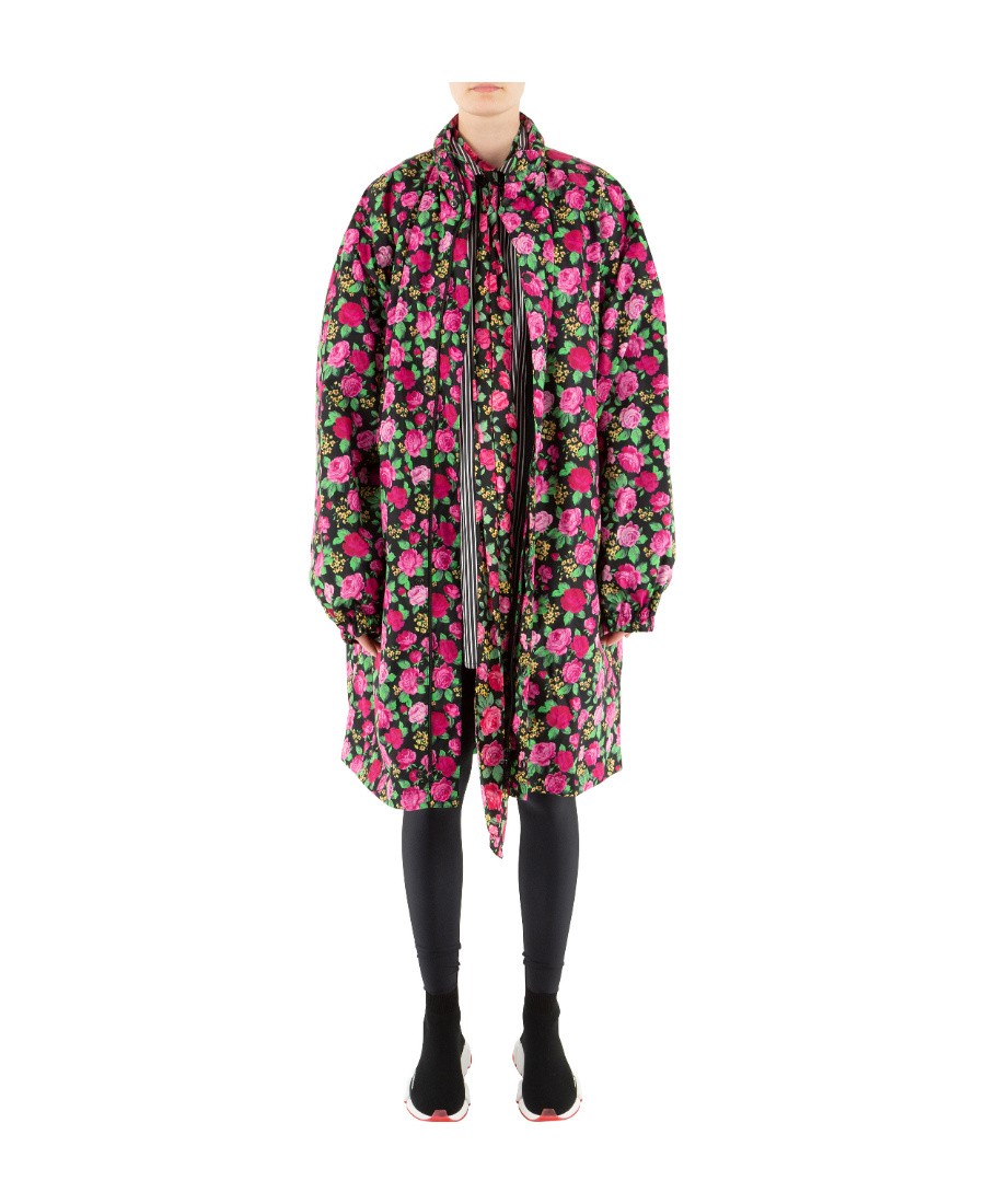 Balenciaga Women's Coat With Floral Pattern In Black