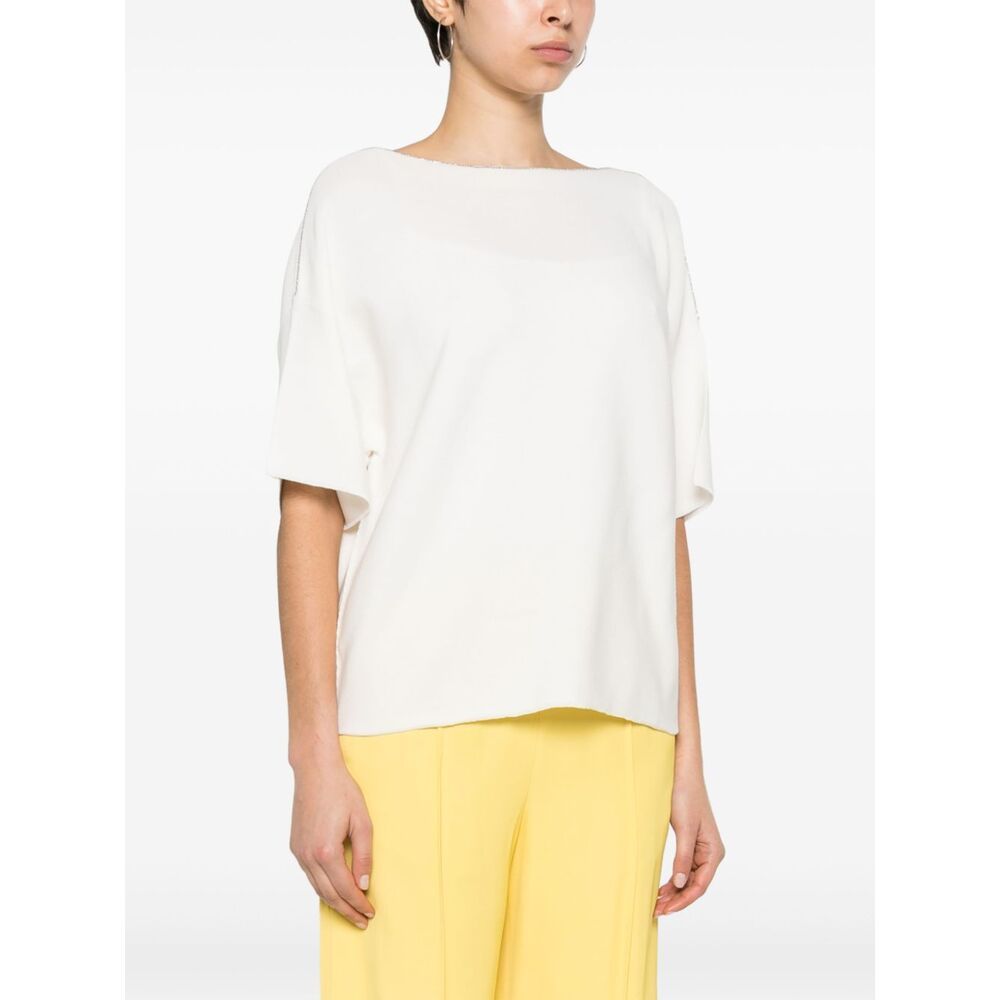 Fabiana Filippi Bead-trim Boat-neck Cotton Sweater In White