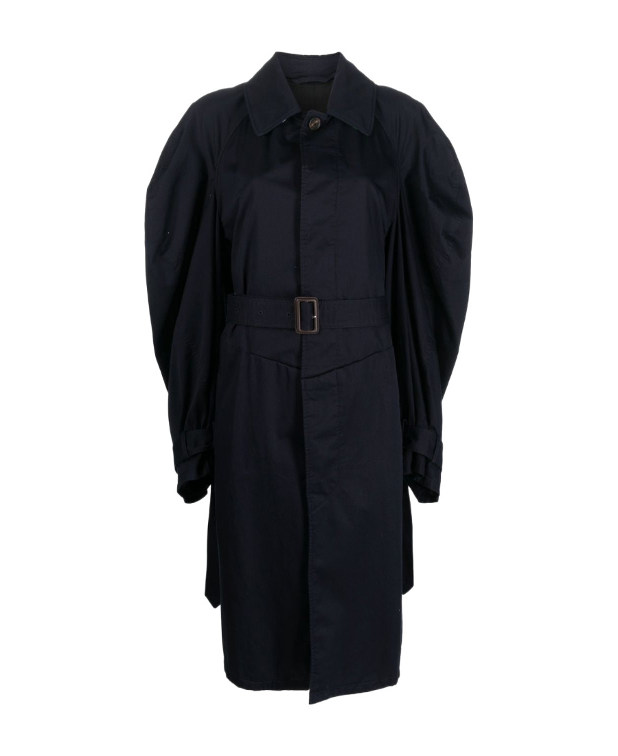 Balenciaga Twisted Puff-sleeves Cotton Trench Coat In Blue