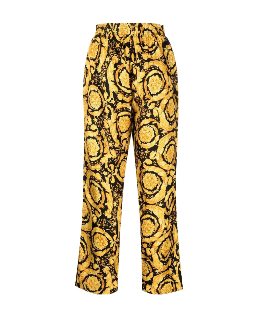 Versace Barocco-print Pajama Bottoms In Yellow