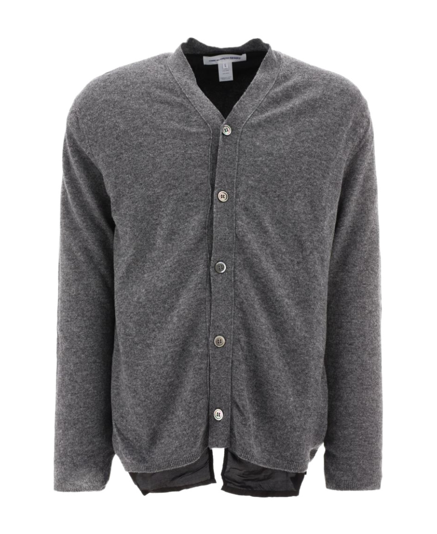 Comme Des Garçons Logo Knitted Cardigan In Gray