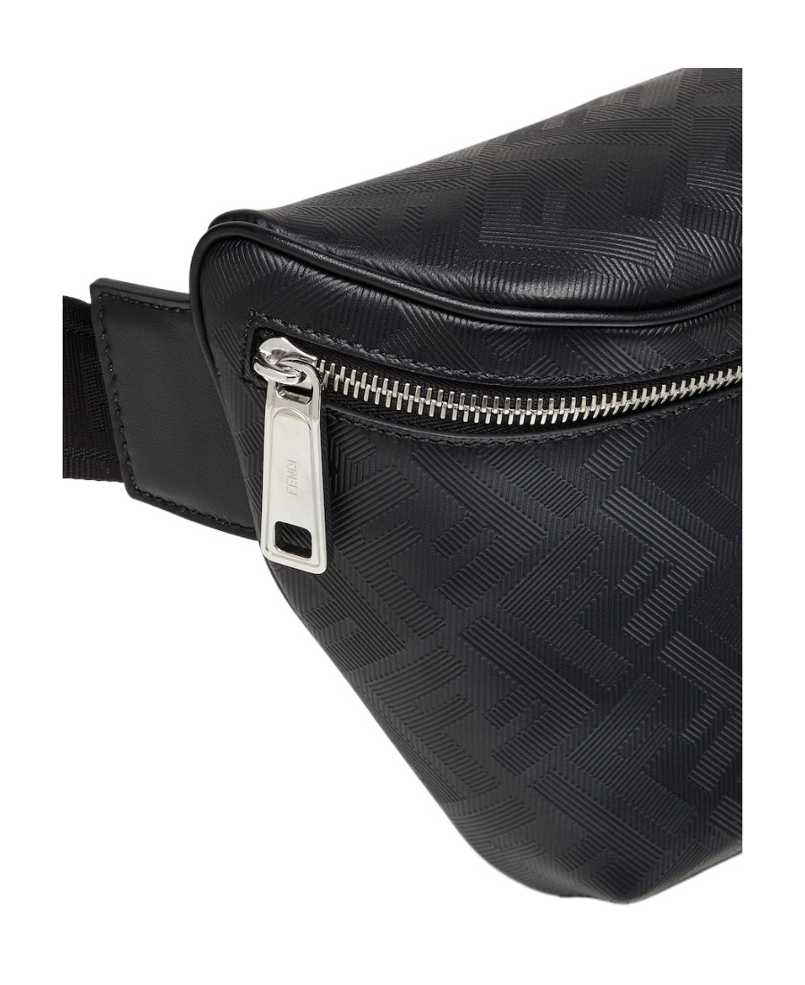 Fendi Shadow Diagonal Leather Belt Bag In Black