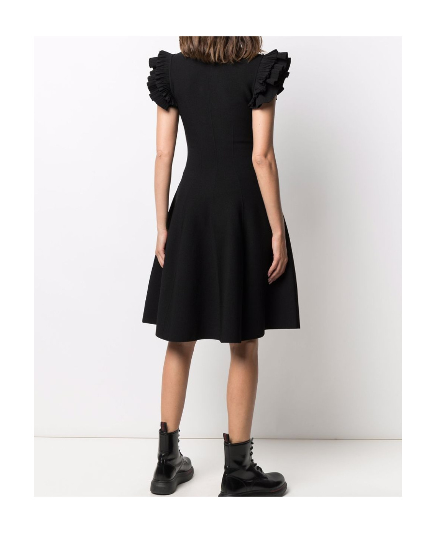 Alexander Mcqueen Ruffled Sleeve Mini Dress In Black