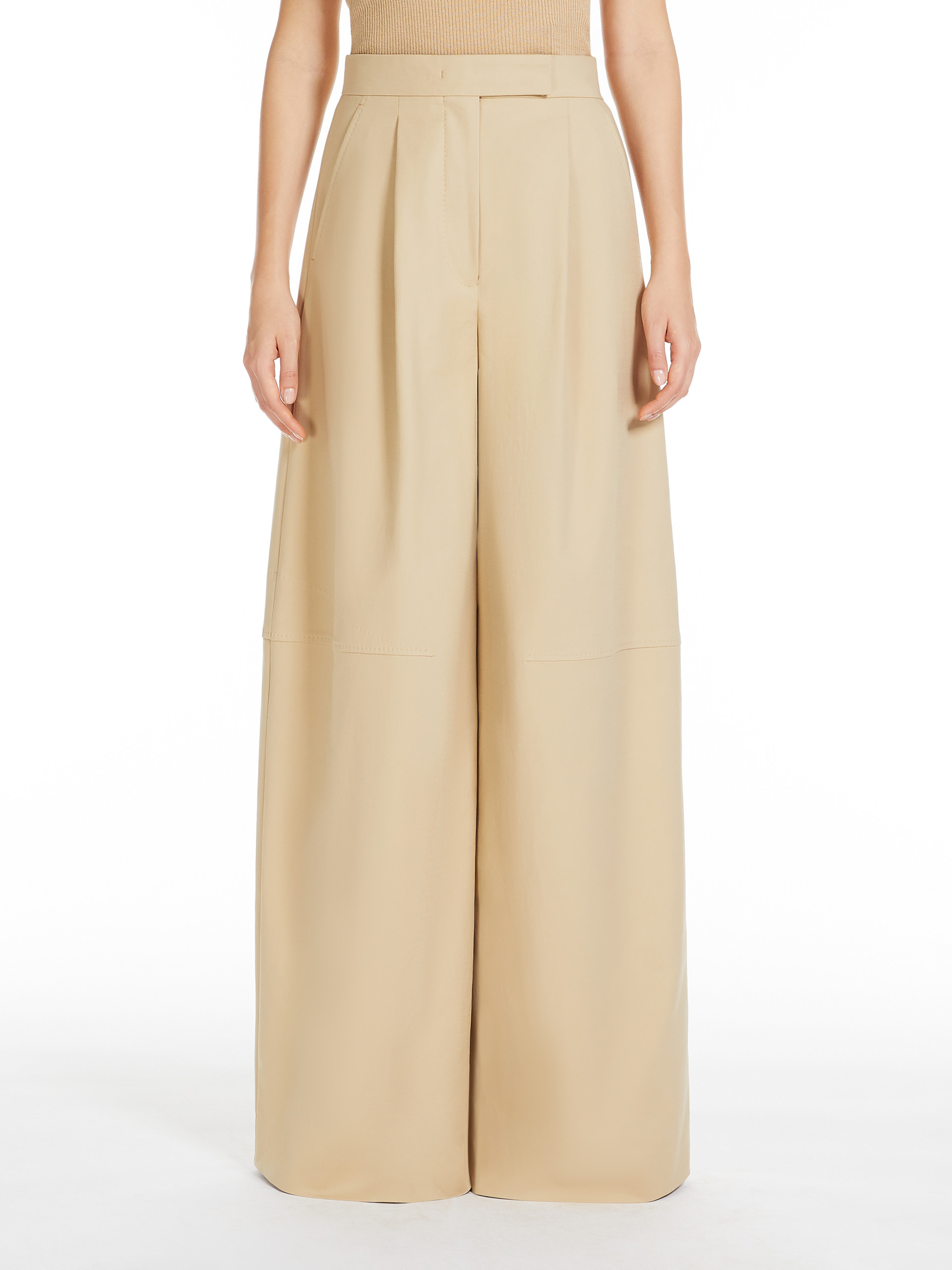 Max Mara Avoriaz Cotton Double Canvas Wide Pants In Nude
