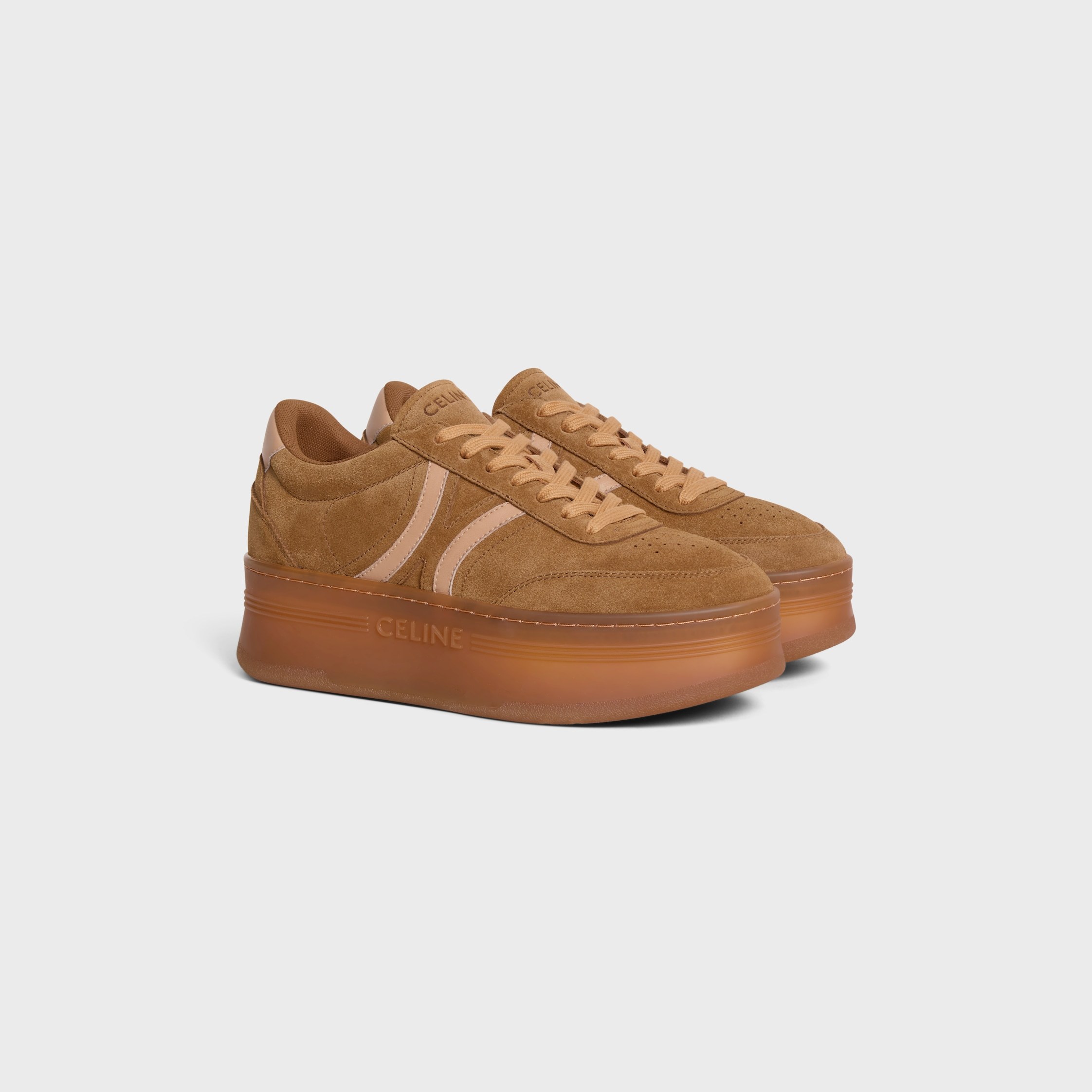 Celine - Block Sneakers With Back Triomphe And Wedge Outsole In Suede Calfskin And Calfskin In Brown