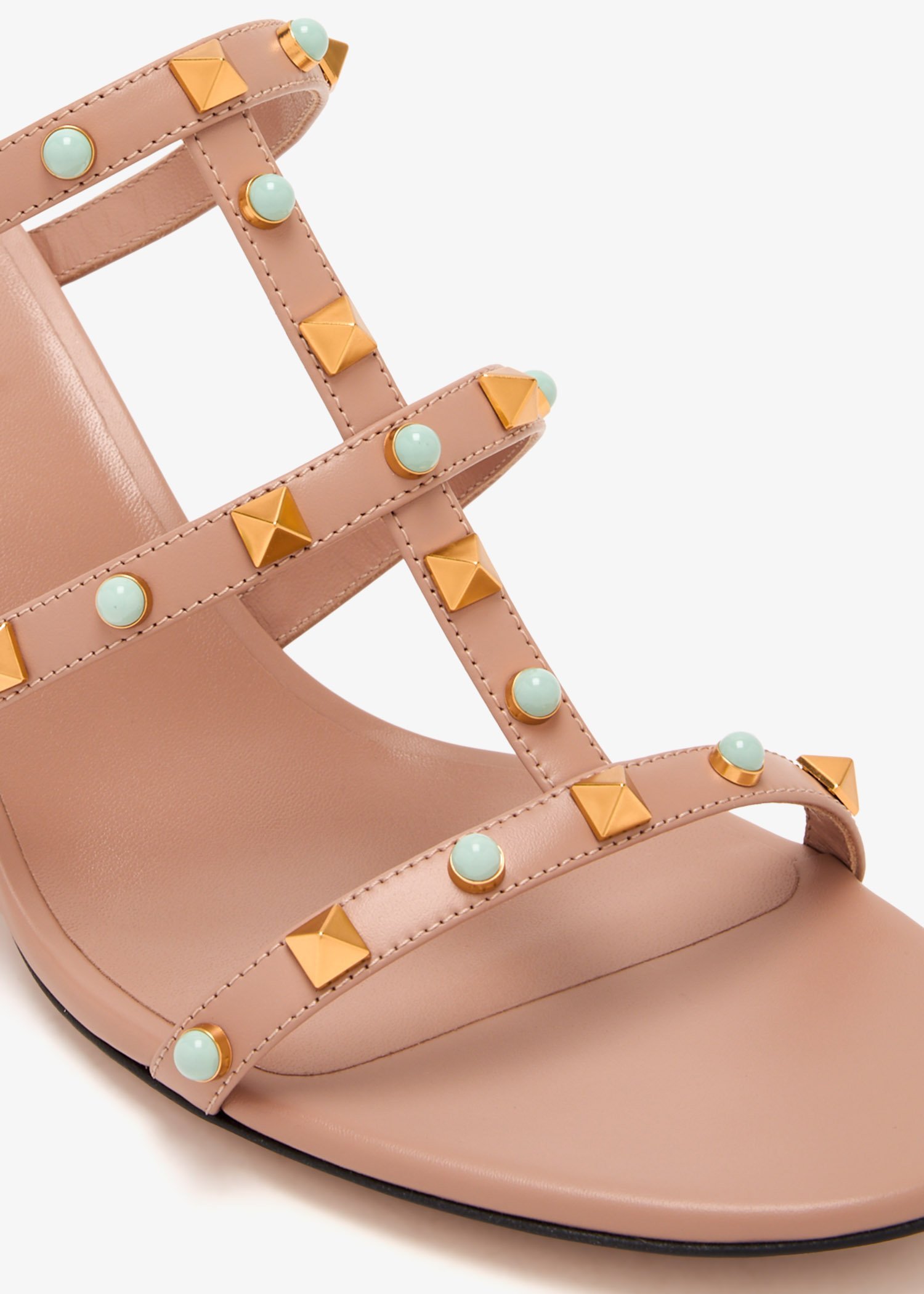 Valentino Rockstud Slide Sandal In Calfskin With Cabochon Stones 60mm In Pink