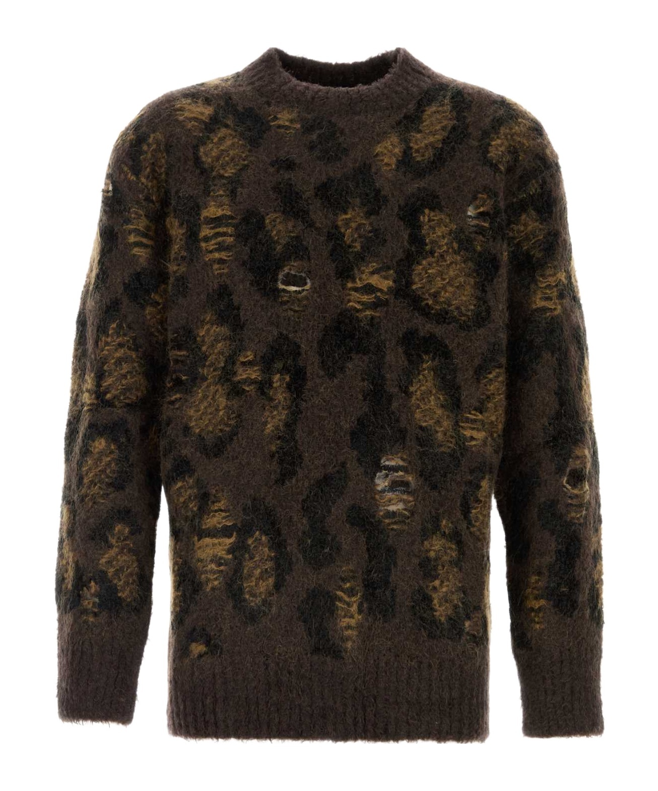 Junya Watanabe Brown Embroidered Wool Blend Sweater In Black