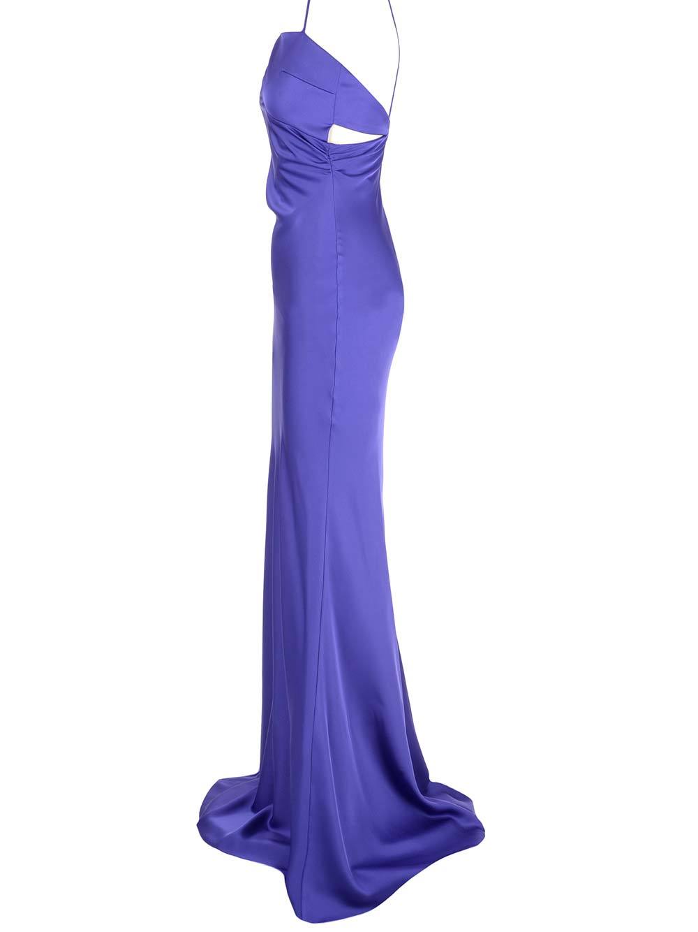 Attico Melva Asymmetric Sleeveless Gown In Blue