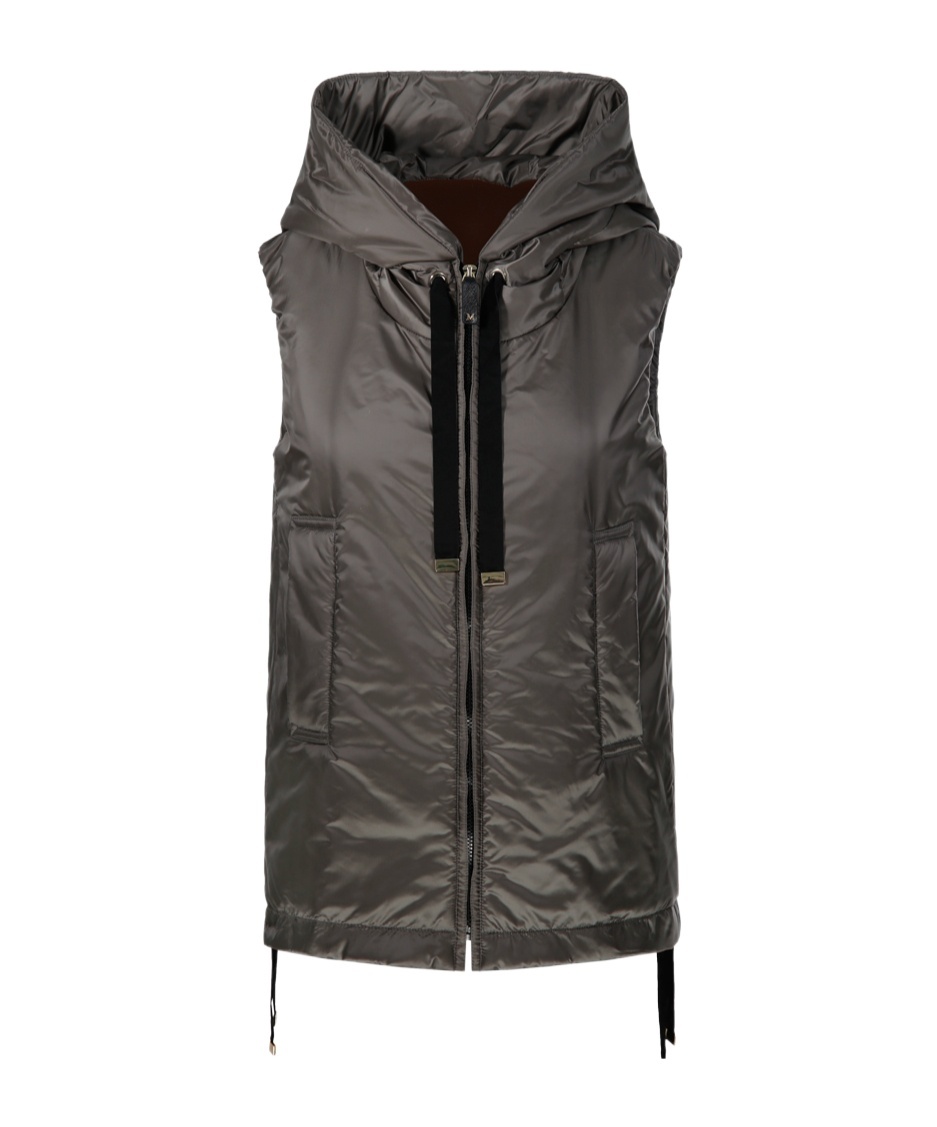 Max Mara Sleeveless Anthracite Jacket With Hood And Quilted Texture In Black