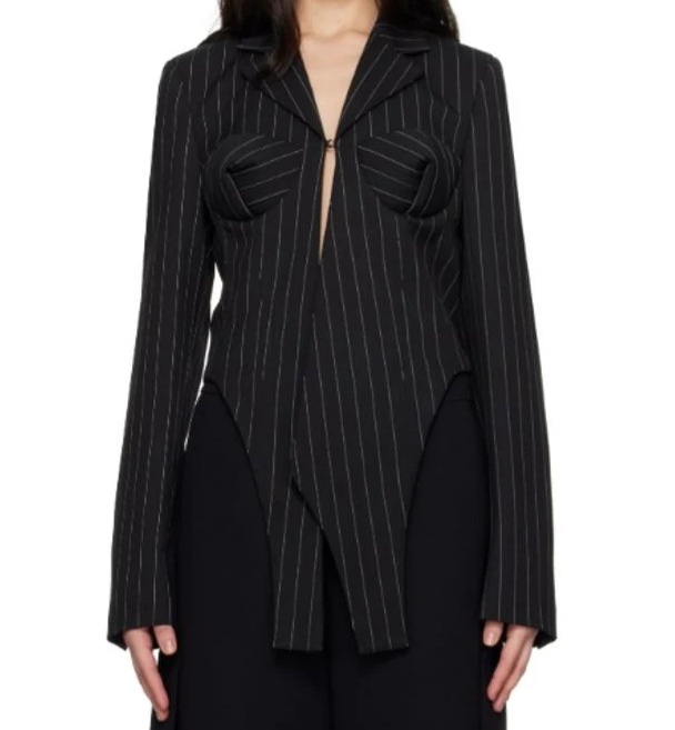 Jean Paul Gaultier Pinstripe Corset Wool Tailored Jacket In Black
