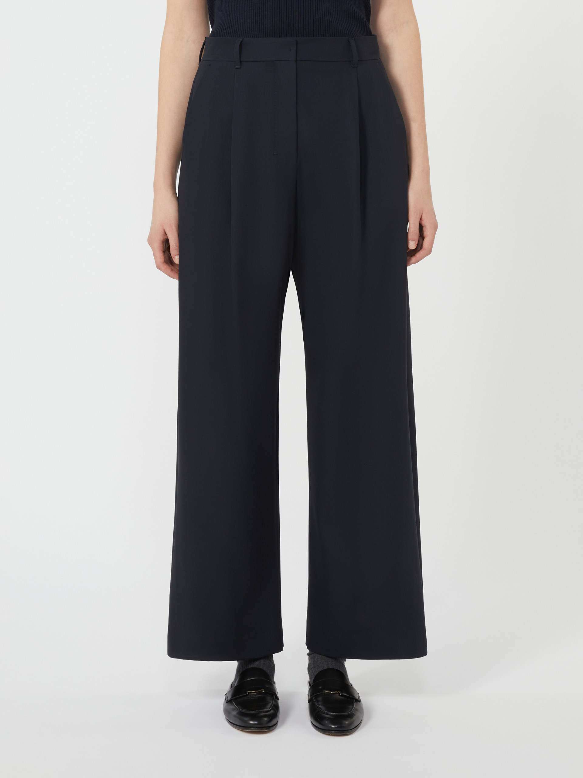 Max Mara Wool Crepe Trousers In Blue