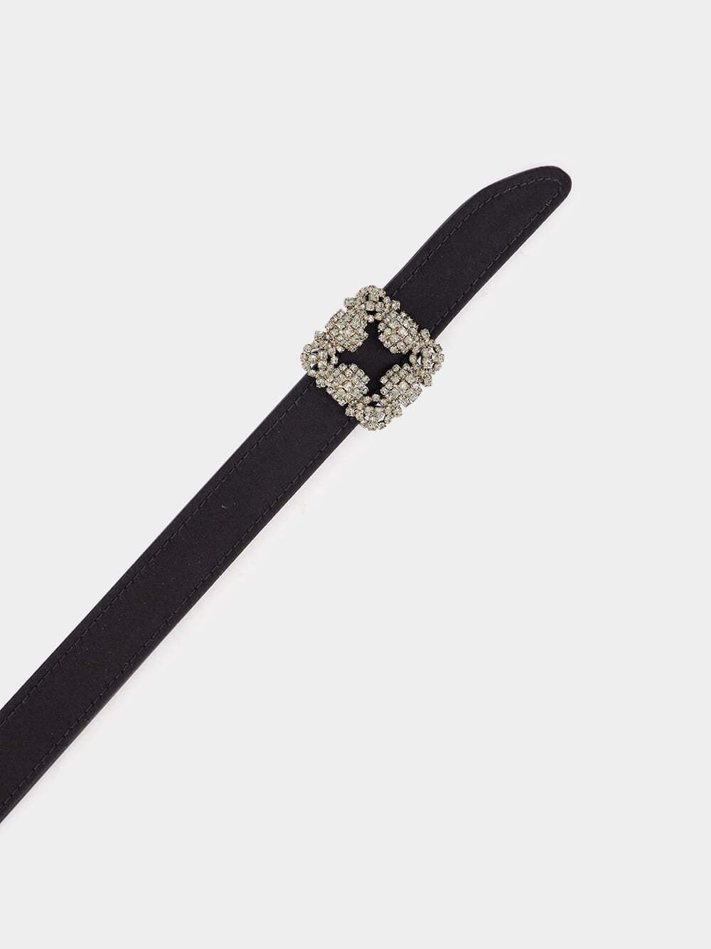 Manolo Blahnik Mini Hangisi Satin Belt With Crystal Buckle In Black