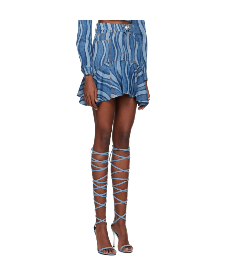 Area Sunray Denim Ruffle Mini Skirt In Blue