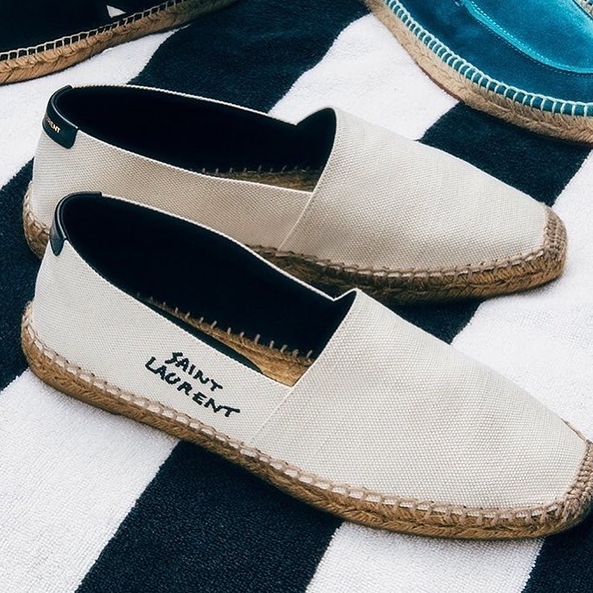 Saint Laurent Espadrille Ecru With Embossed Leather Detailing In White