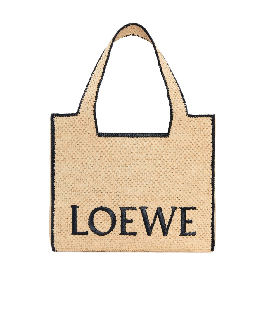 Shop Loewe Large Font Tote In Raffia In Nude