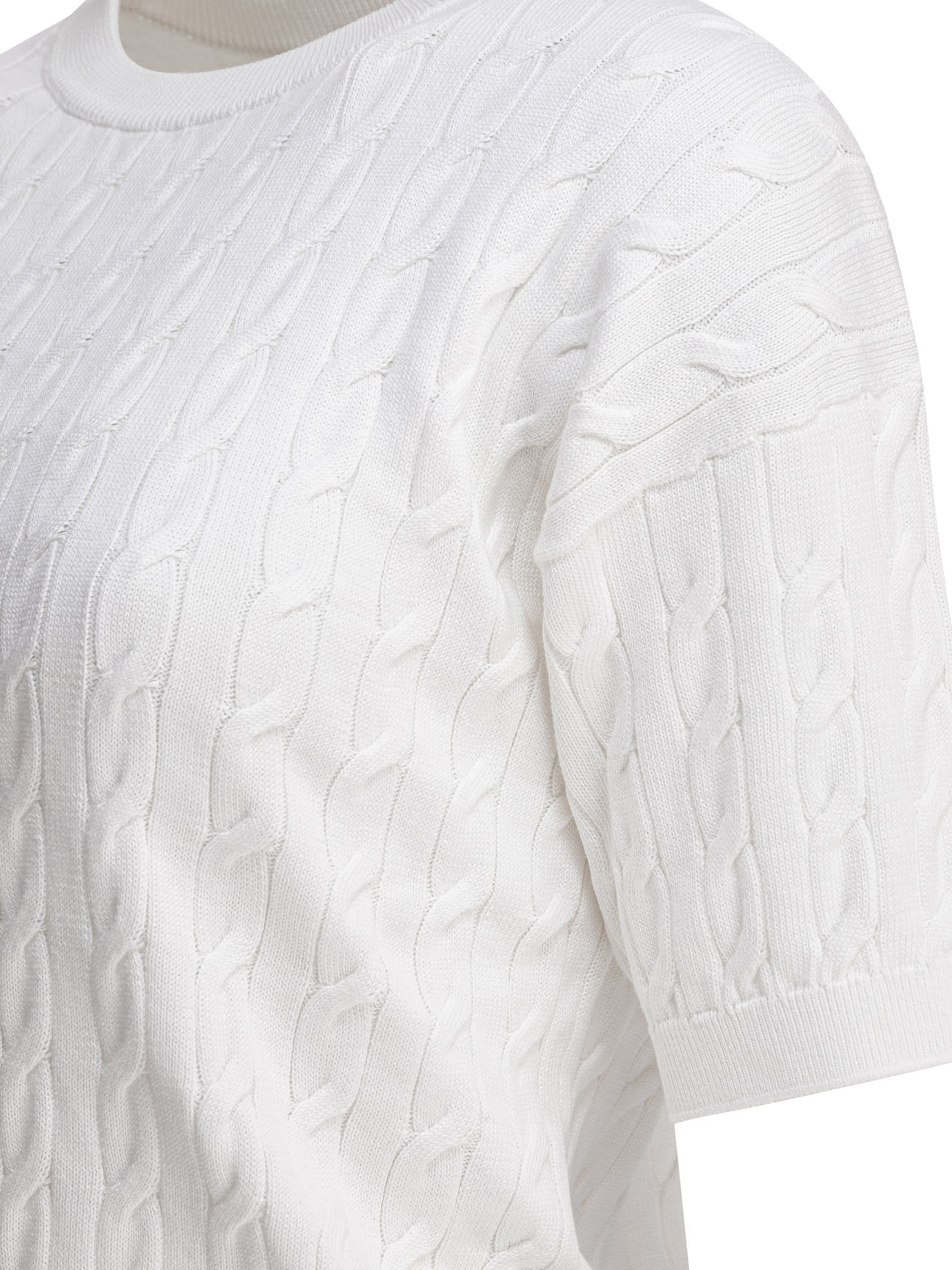 Brunello Cucinelli Crew Neck Short Sleeve Knit Top In White