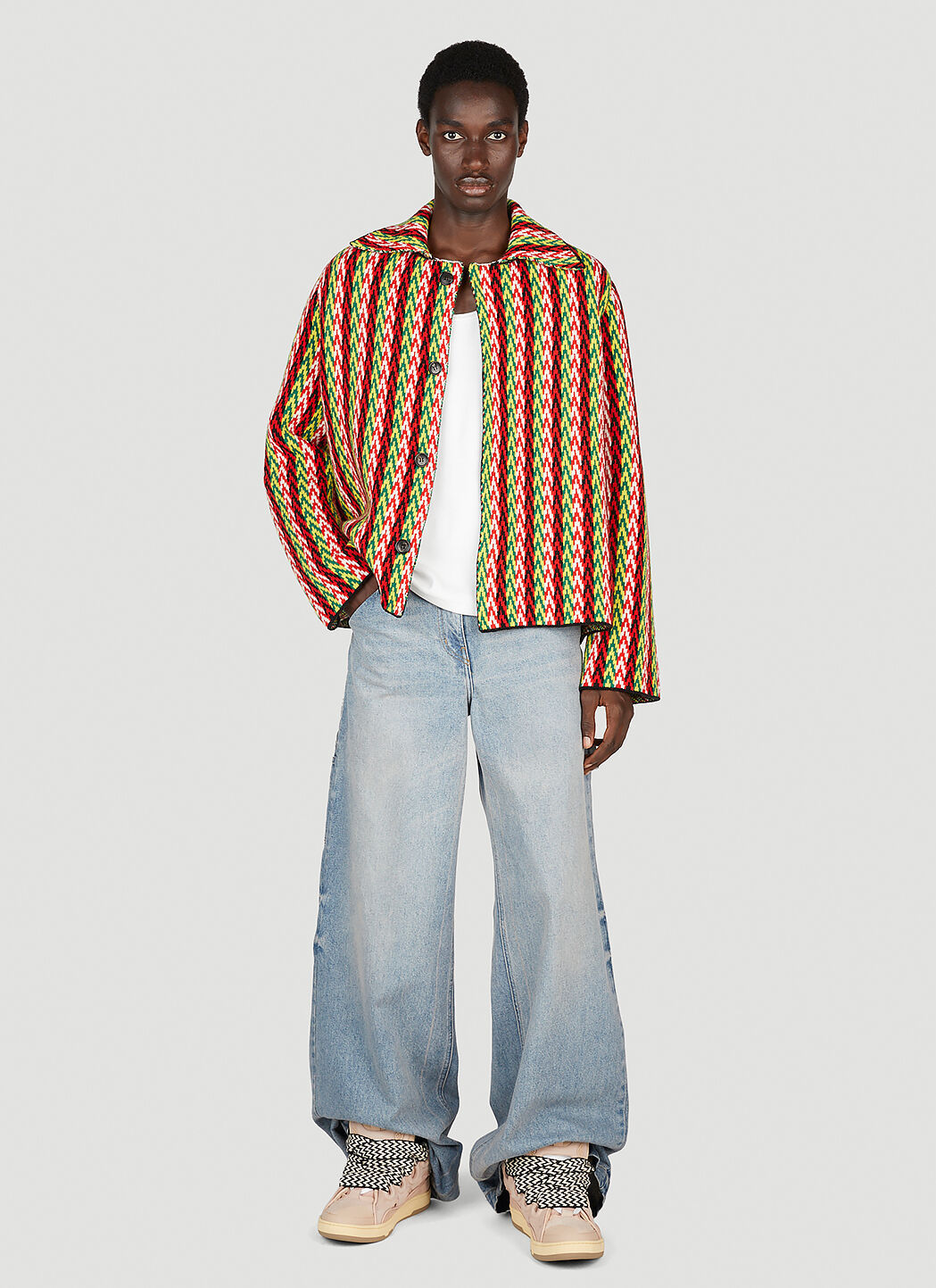 Lanvin Men Curb Chevron Knit Jacket In Multicolor