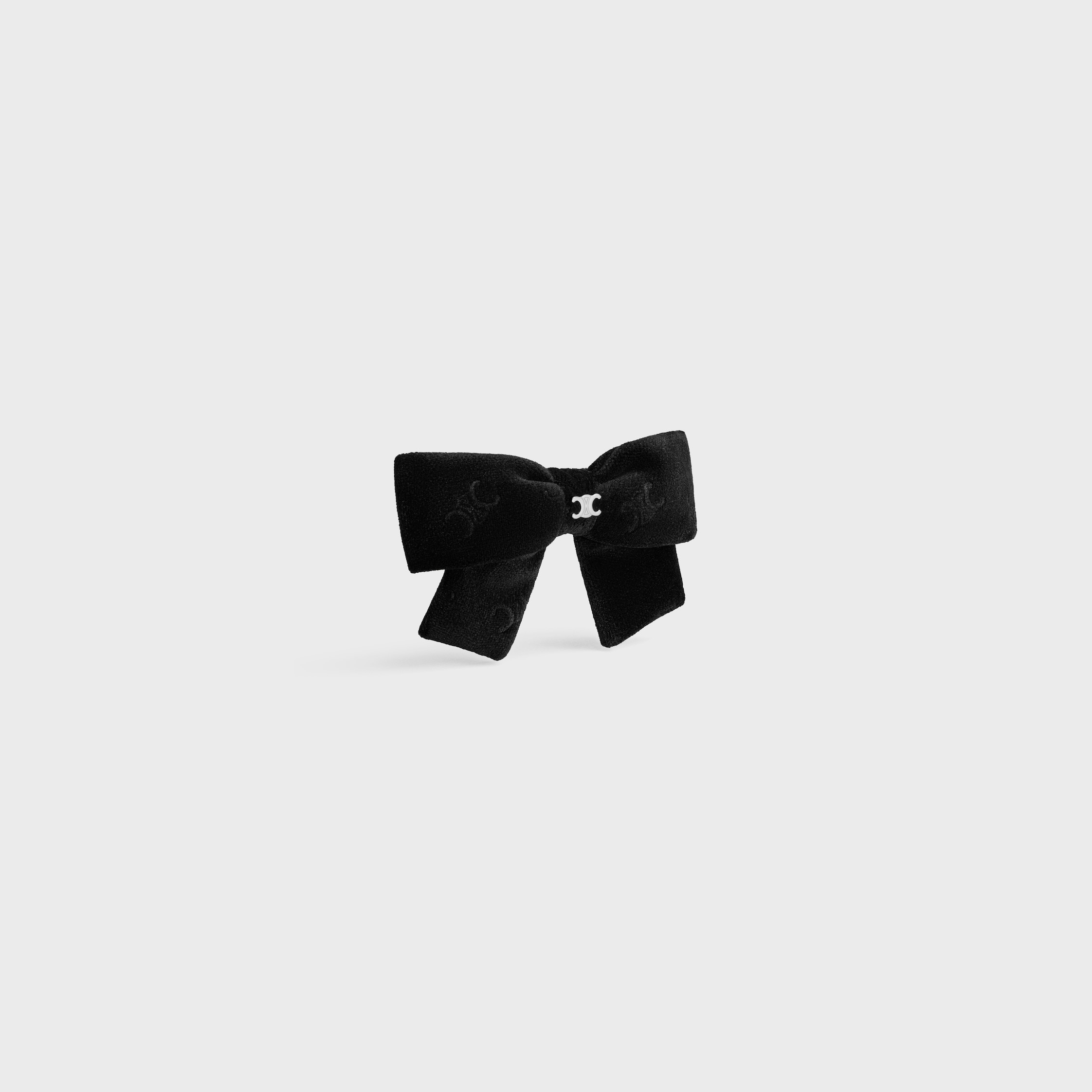 Celine Stamped Ribbon Hair Clip In Polyester And Brass With Rhodium Finish In Black