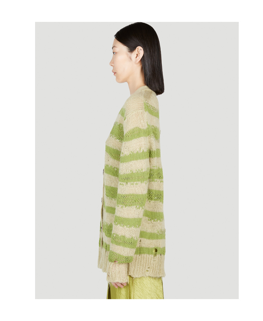 Acne Studios Distressed Stripe Cardigan In Nude