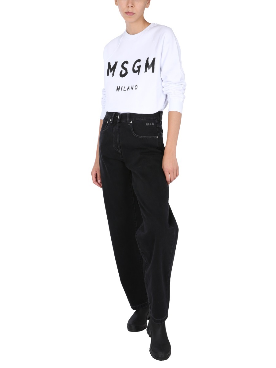 Msgm Sweatshirt With Brushed Logo Print In White
