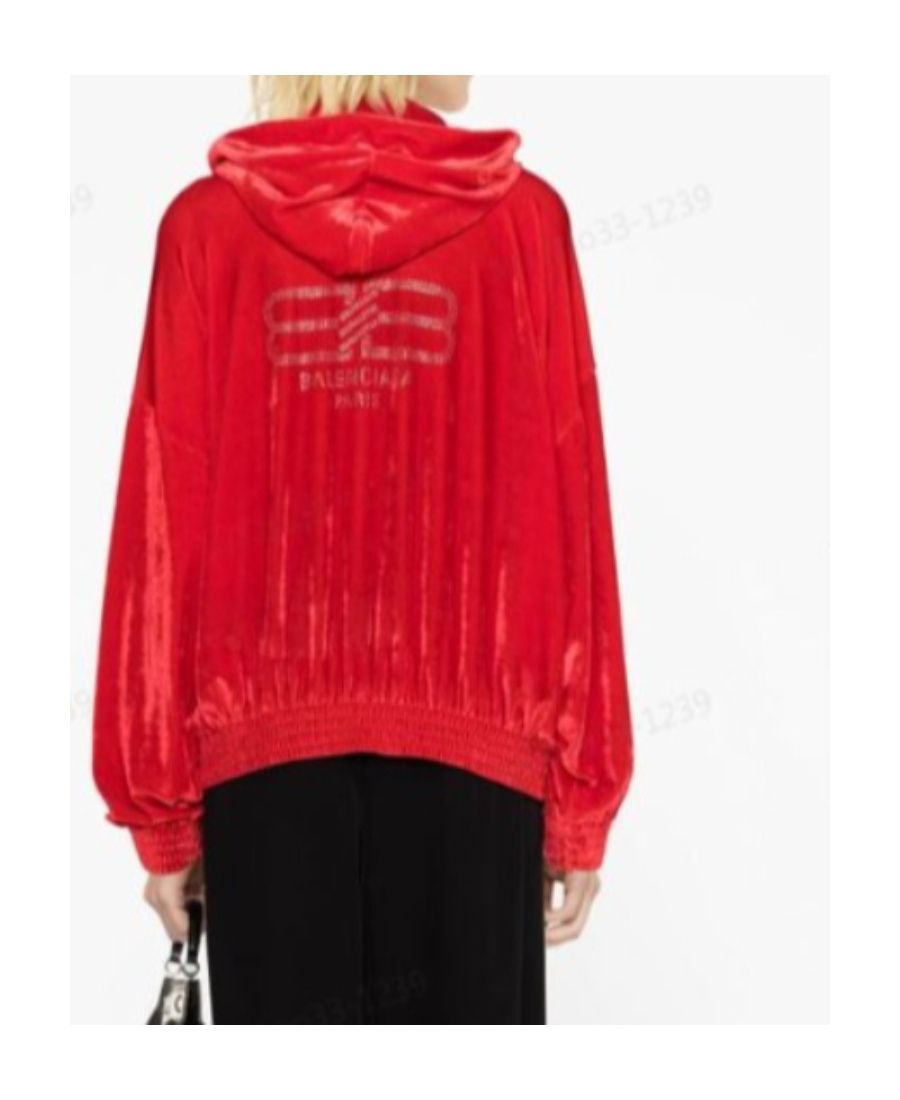 Shop Balenciaga Crystal-embellished Velvet Hoodie In Red