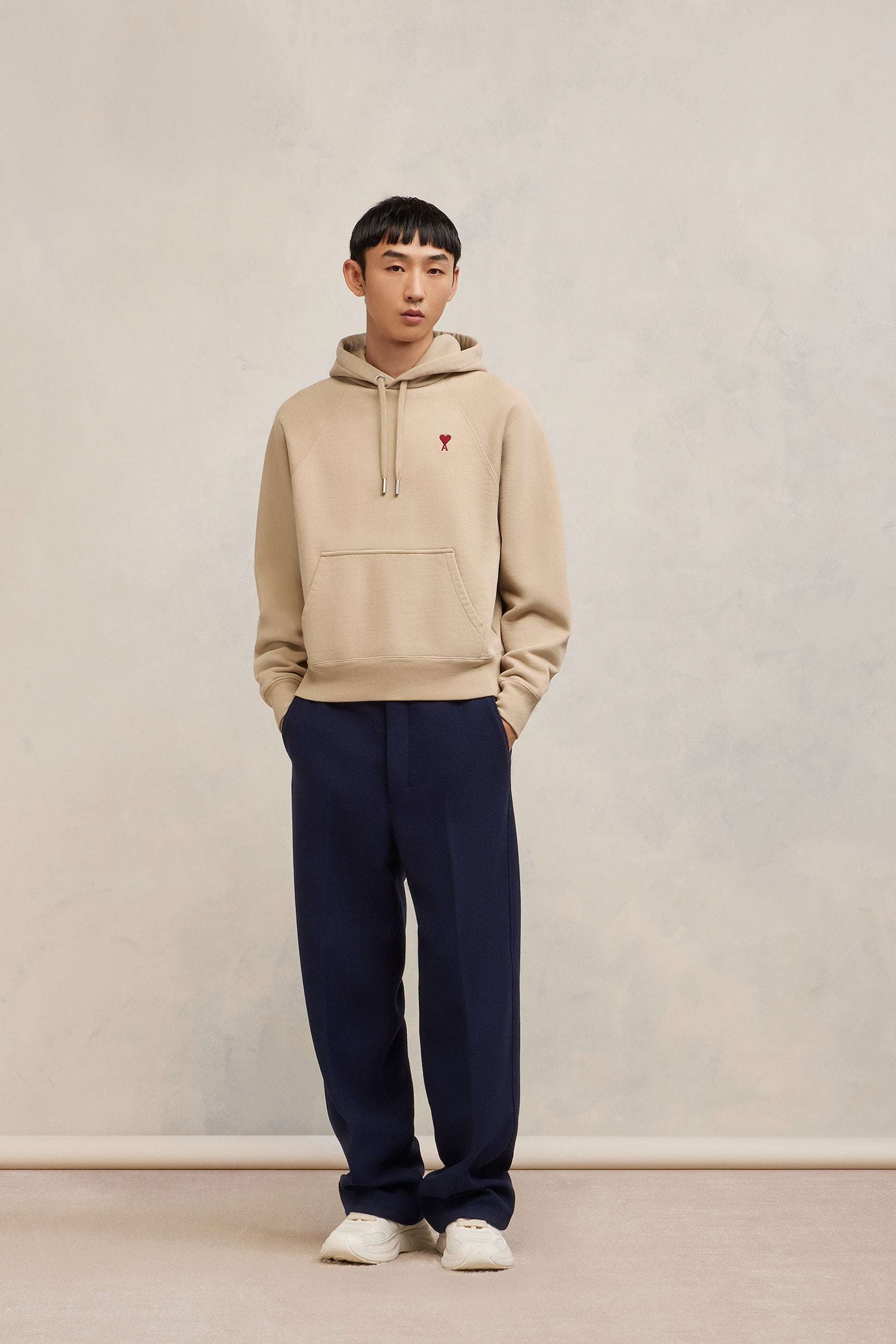 Ami Alexandre Mattiussi Ami Paris Logo Embroidered Drawstring Hoodie In Nude