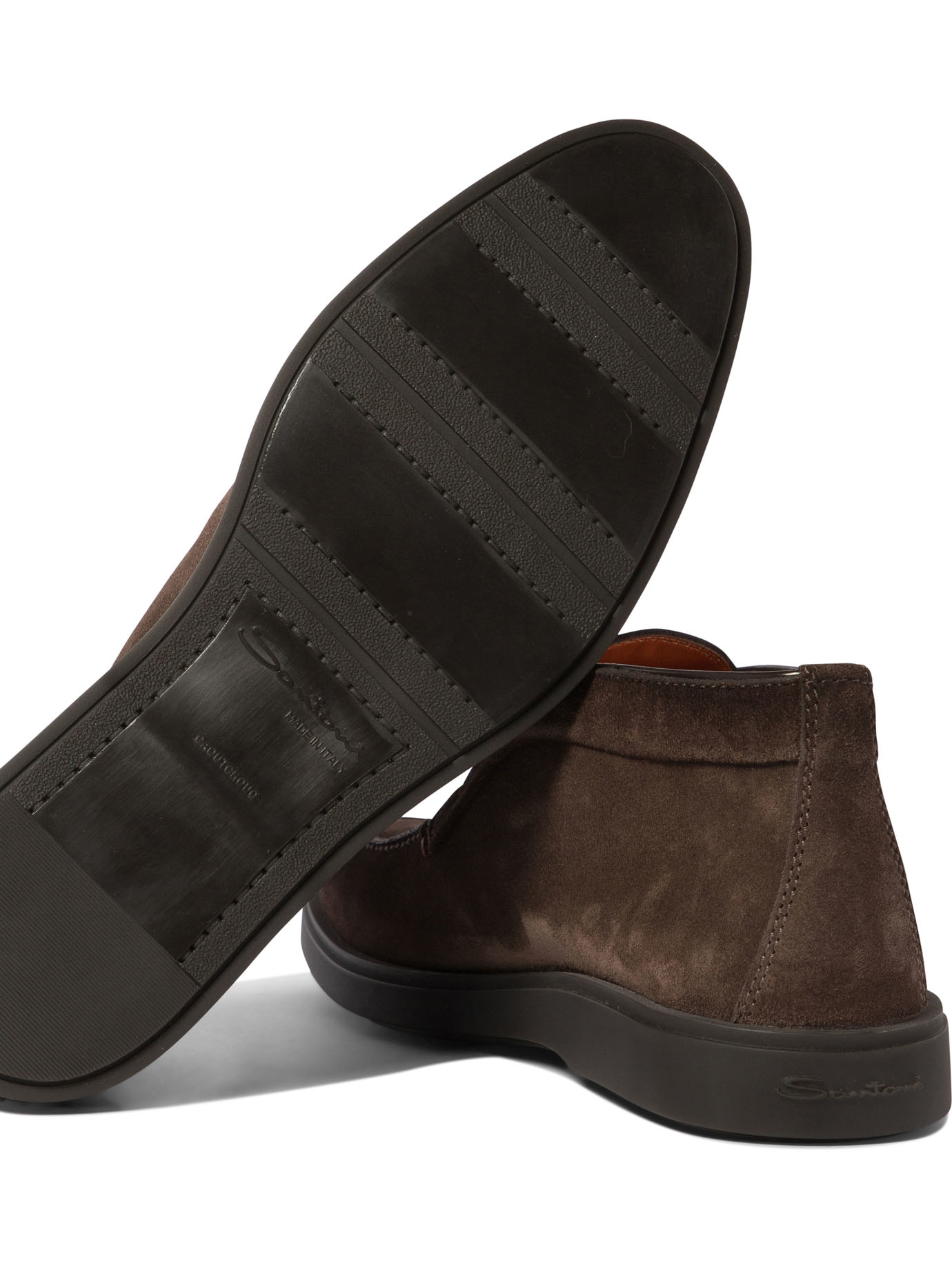 Santoni Desert Round-toe Slip-on Boots In Black