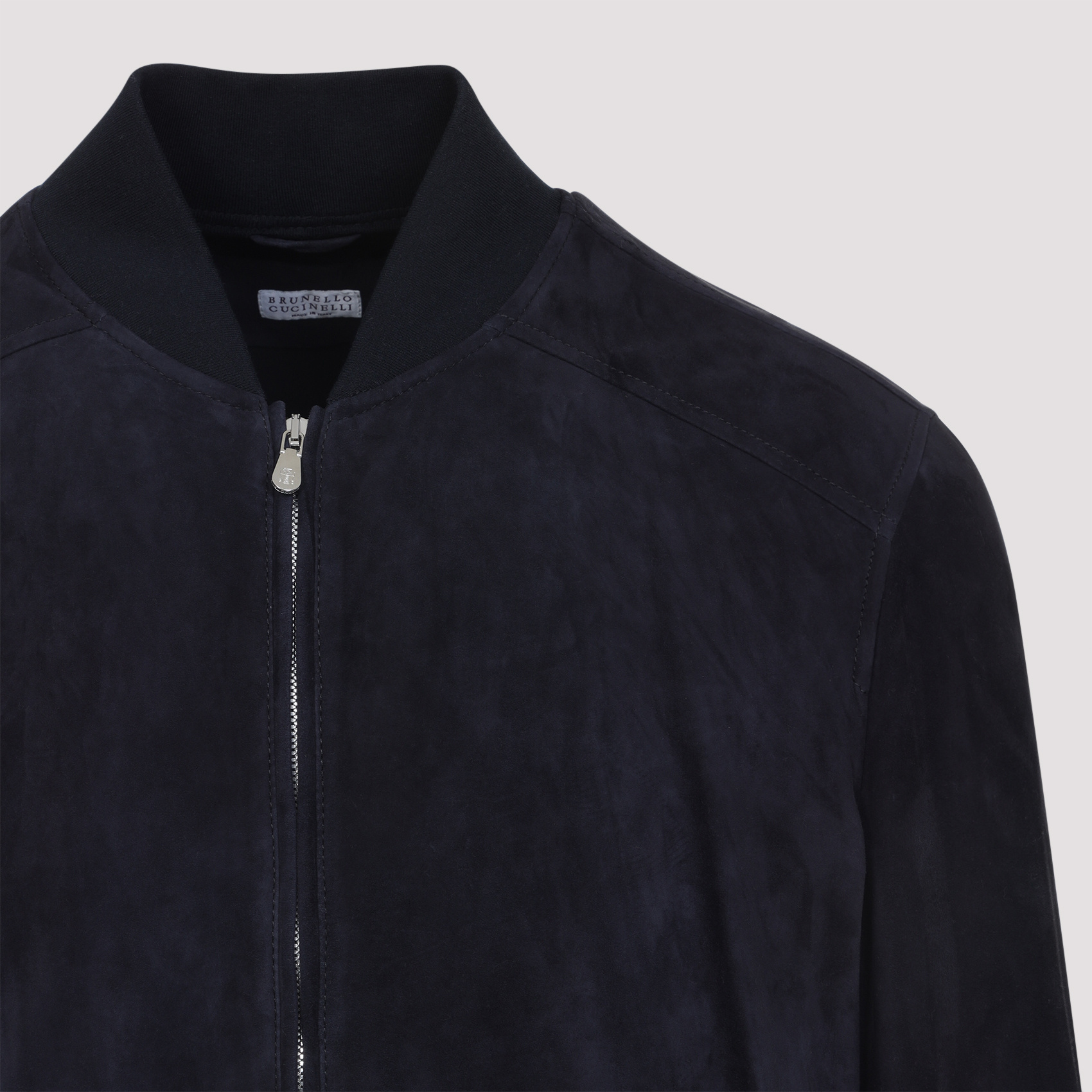 Brunello Cucinelli Ribbed Edges Suede Leather Jacket In Blue