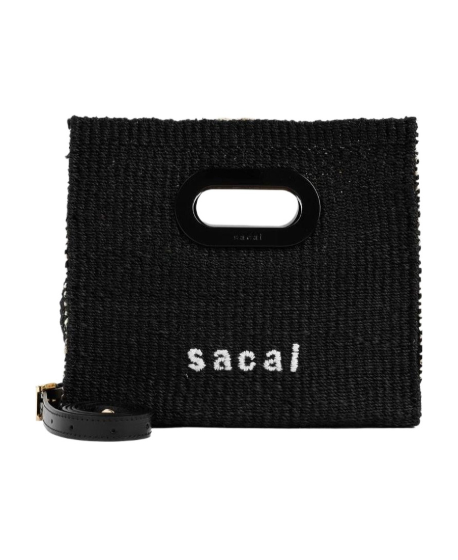 Sacai Logo-embroidered Woven Shopper In Black