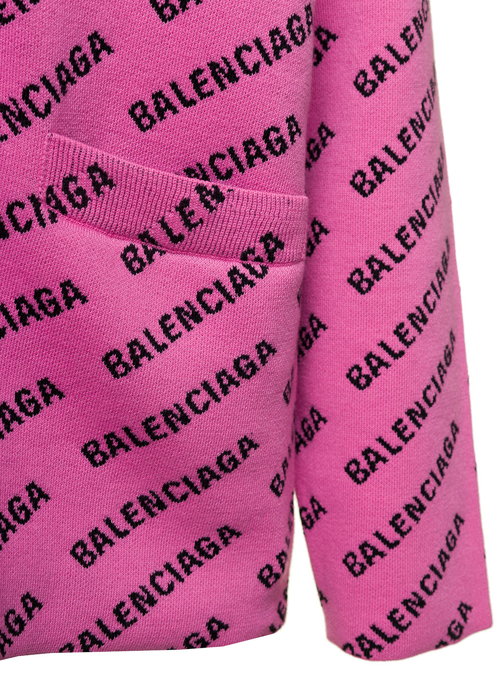Balenciaga Logo V-neck Ribbed Knit Cardigan In Pink
