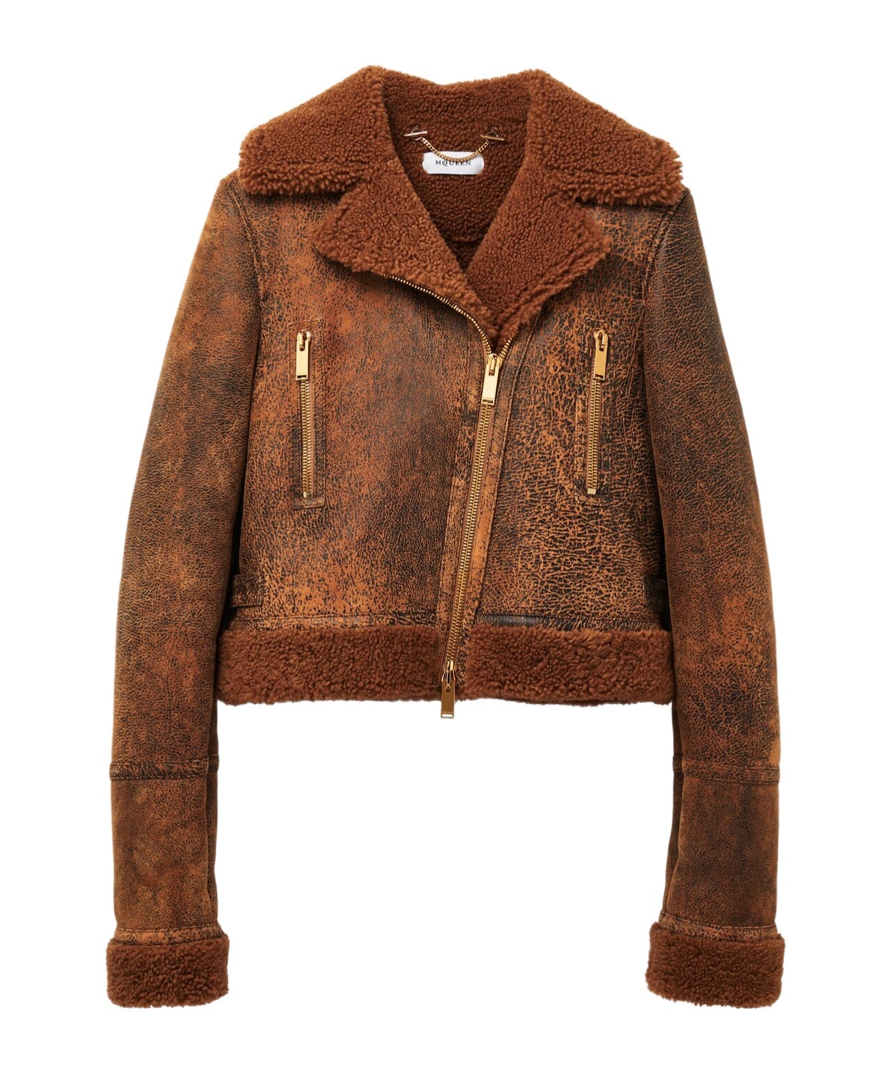 Alexander Mcqueen Leather Shearling Aviator Jacket In Brown