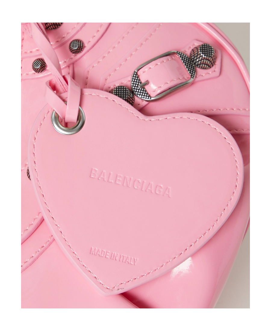 Balenciaga Green Leather Shoulder Handbag With Magnetic Closure And Metal Details In Pink